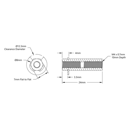 8mm REX™ Shaft with E-Clip (Stainless Steel, 24mm Length)