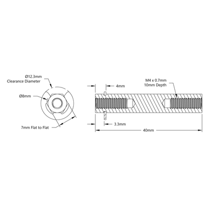 8mm REX™ Shaft with E-Clip (Stainless Steel, 40mm Length)