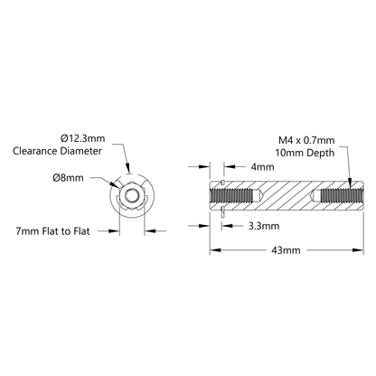 8mm REX™ Shaft with E-Clip (Stainless Steel, 43mm Length)