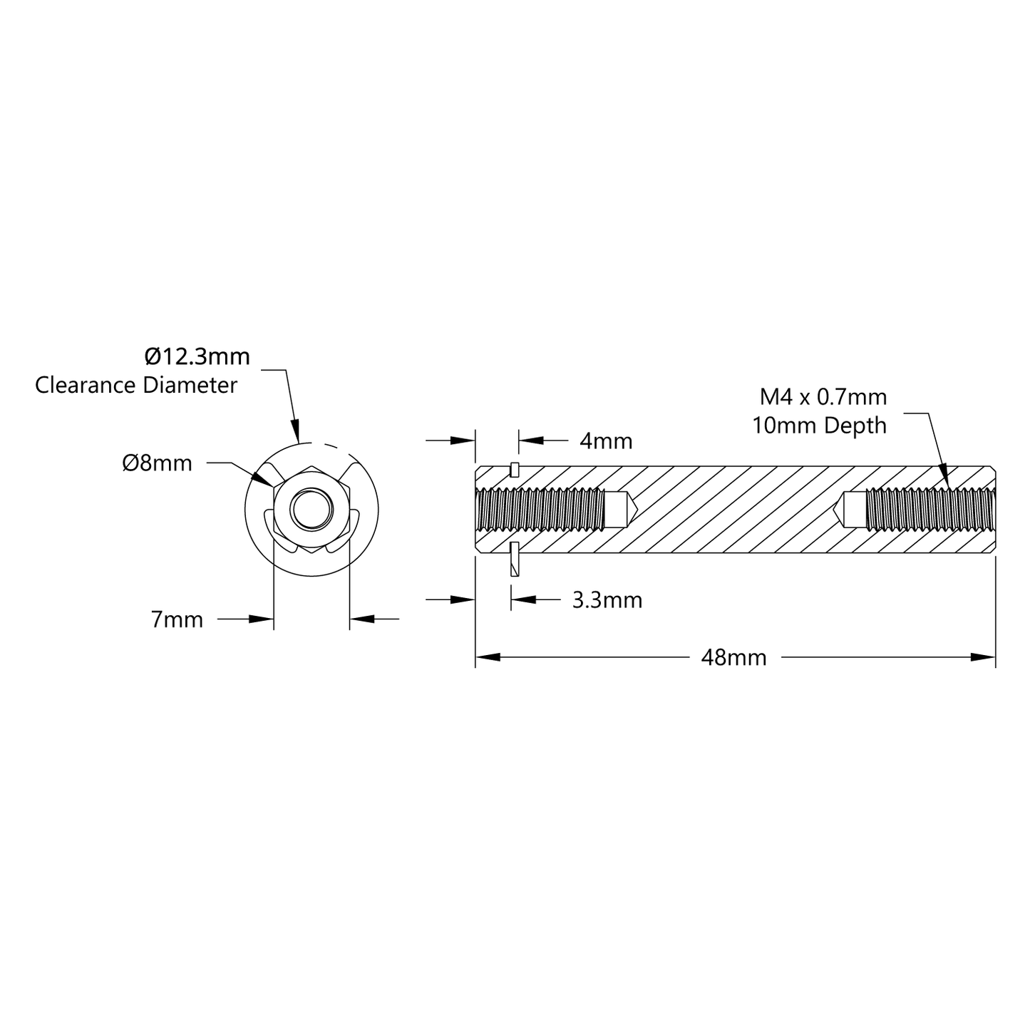 8mm REX™ Shaft with E-Clip (Stainless Steel, 48mm Length)