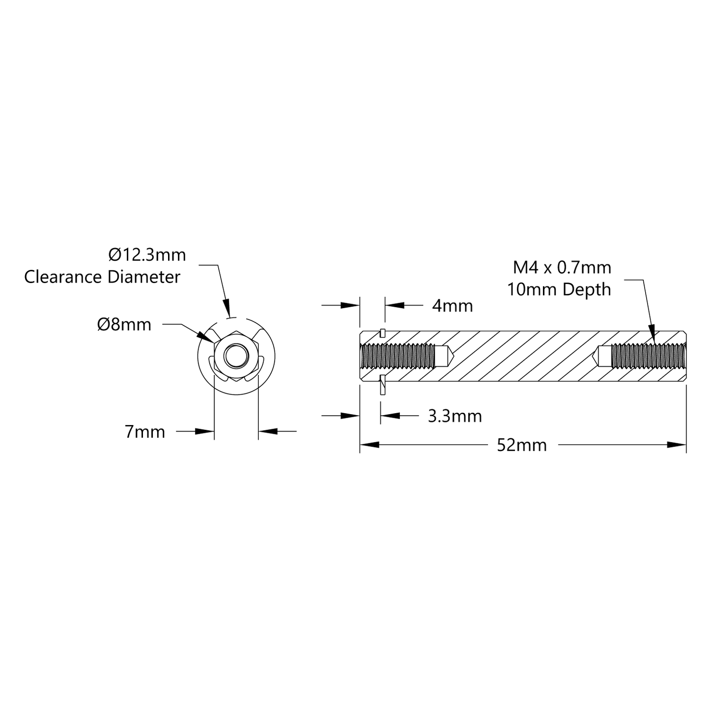 8mm REX™ Shaft with E-Clip (Stainless Steel, 52mm Length)