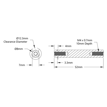 8mm REX™ Shaft with E-Clip (Stainless Steel, 52mm Length)