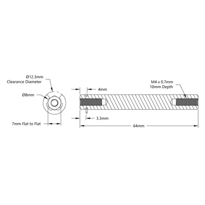 8mm REX™ Shaft with E-Clip (Stainless Steel, 64mm Length)