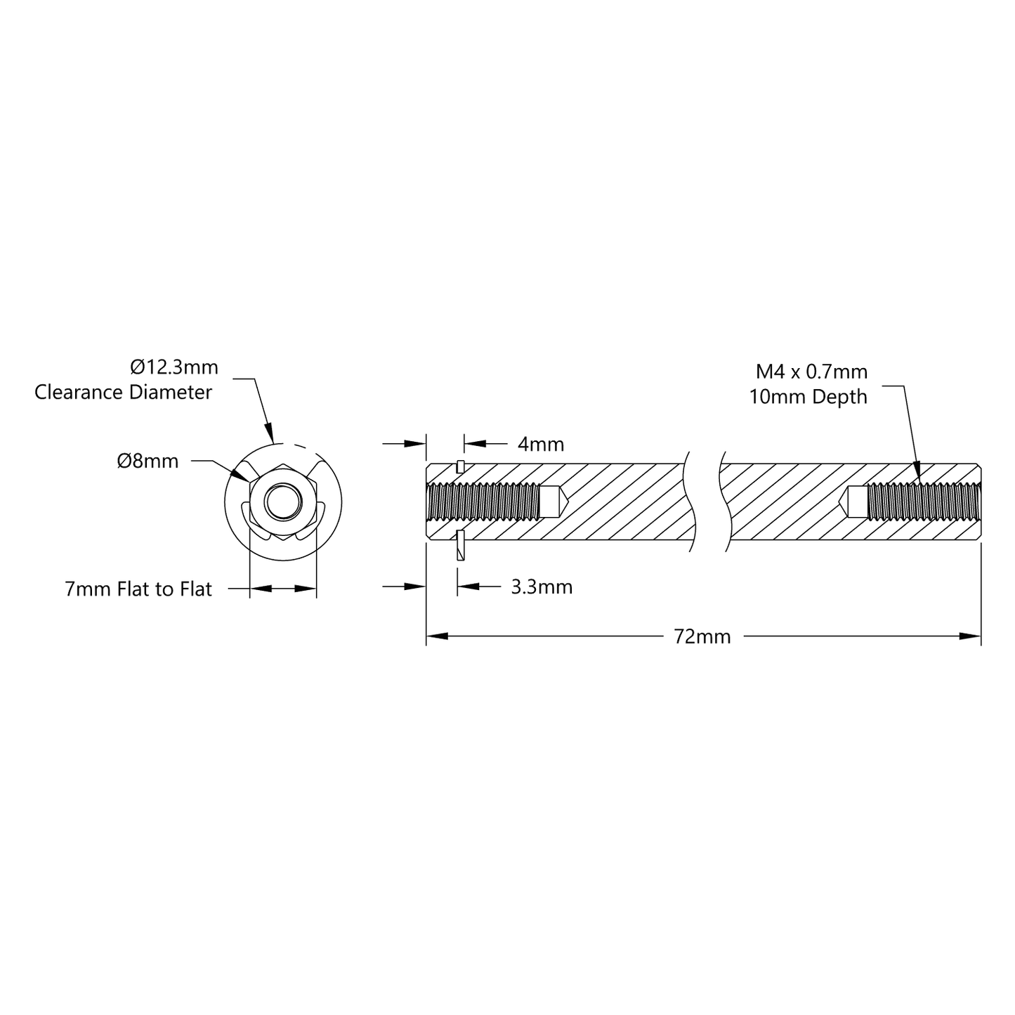 8mm REX™ Shaft with E-Clip (Stainless Steel, 72mm Length)