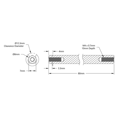 8mm REX™ Shaft with E-Clip (Stainless Steel, 80mm Length)