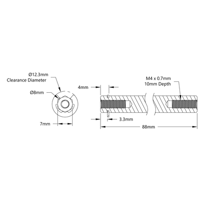 8mm REX™ Shaft with E-Clip (Stainless Steel, 88mm Length)