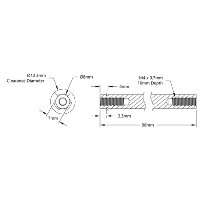 8mm REX™ Shaft with E-Clip (Stainless Steel, 96mm Length)