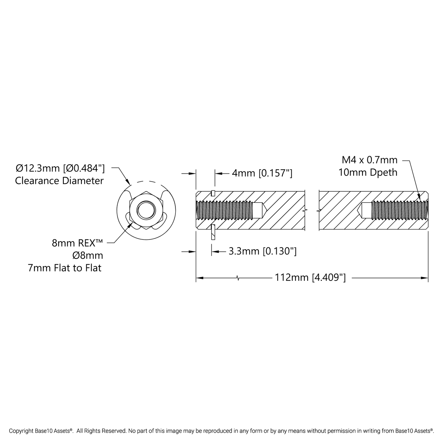 8mm REX™ Shaft with E-Clip (Stainless Steel, 112mm Length)