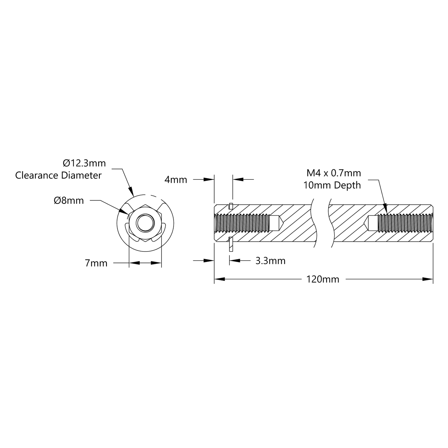 8mm REX™ Shaft with E-Clip (Stainless Steel, 120mm Length)