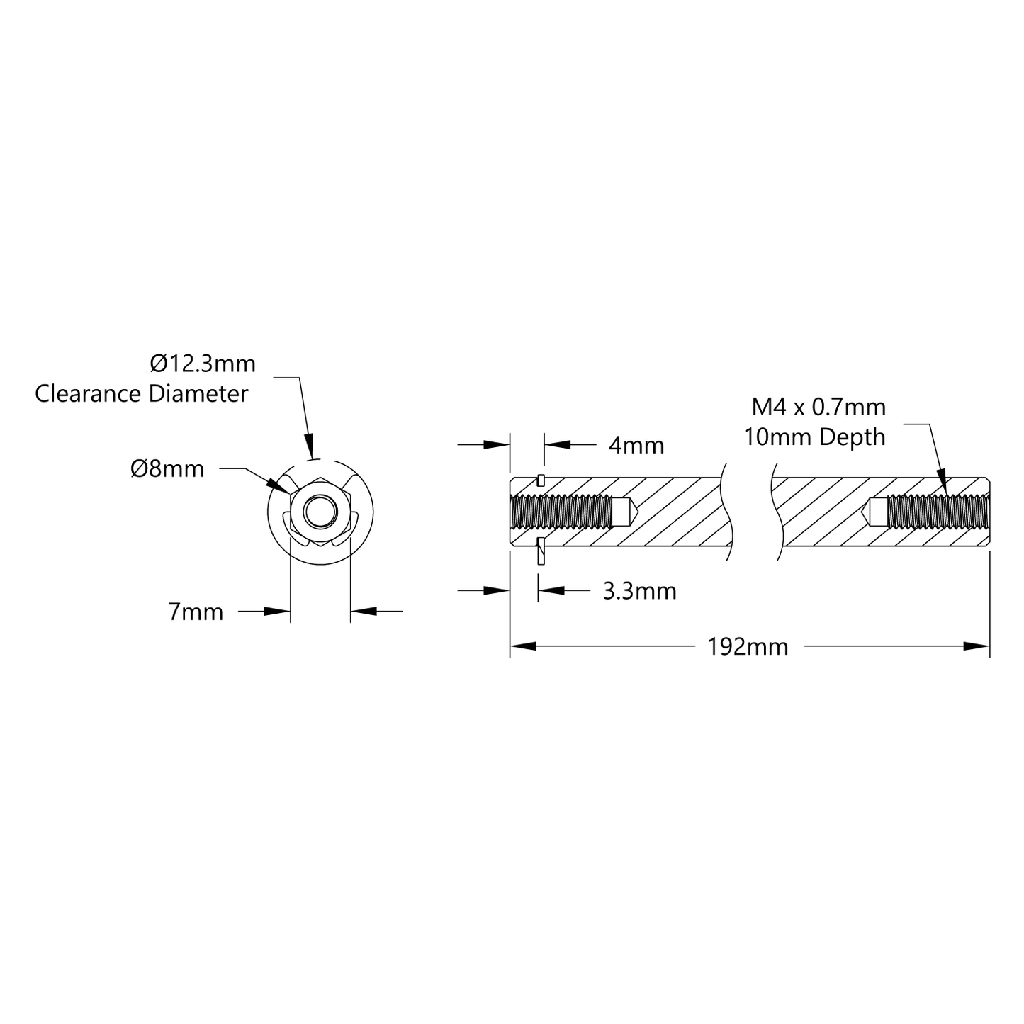 8mm REX™ Shaft with E-Clip (Stainless Steel, 192mm Length)