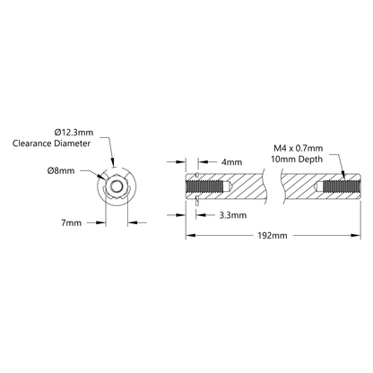 8mm REX™ Shaft with E-Clip (Stainless Steel, 192mm Length)