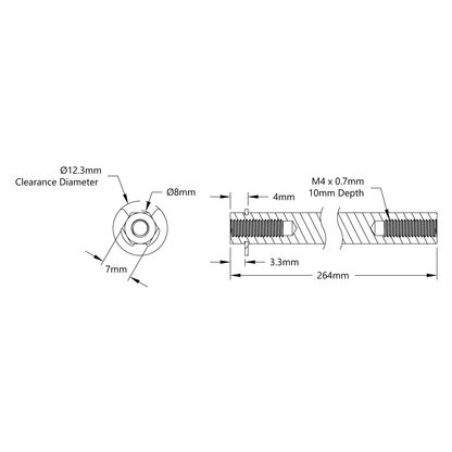 8mm REX™ Shaft with E-Clip (Stainless Steel, 264mm Length)