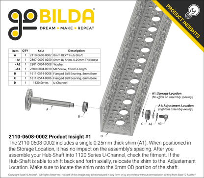 Shouldered 8mm REX™ Hub-Shaft (20mm Hub Offset)