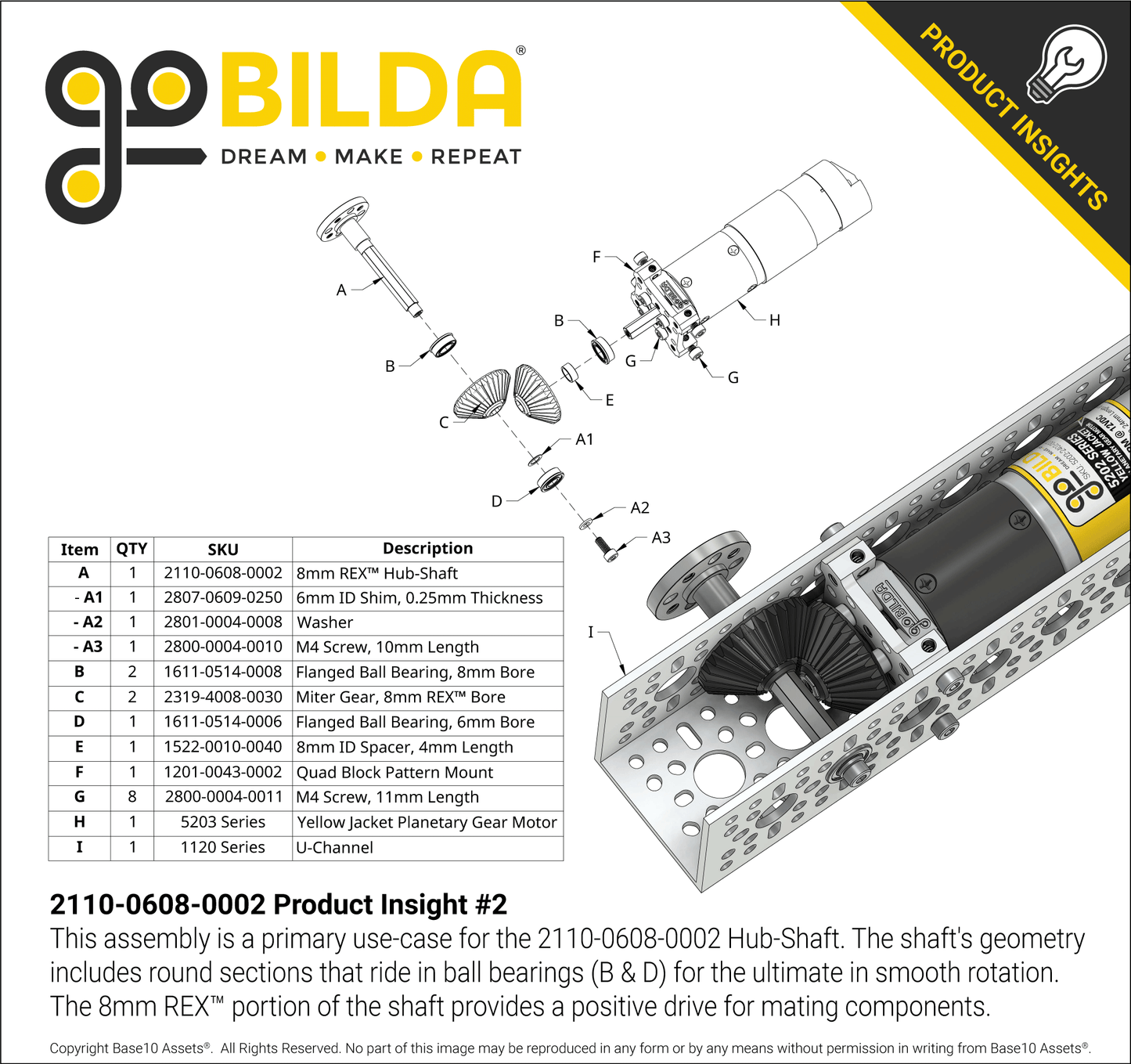 Shouldered 8mm REX™ Hub-Shaft (20mm Hub Offset)