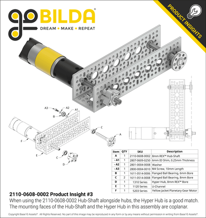 Shouldered 8mm REX™ Hub-Shaft (20mm Hub Offset)