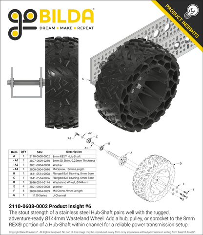 Shouldered 8mm REX™ Hub-Shaft (20mm Hub Offset)