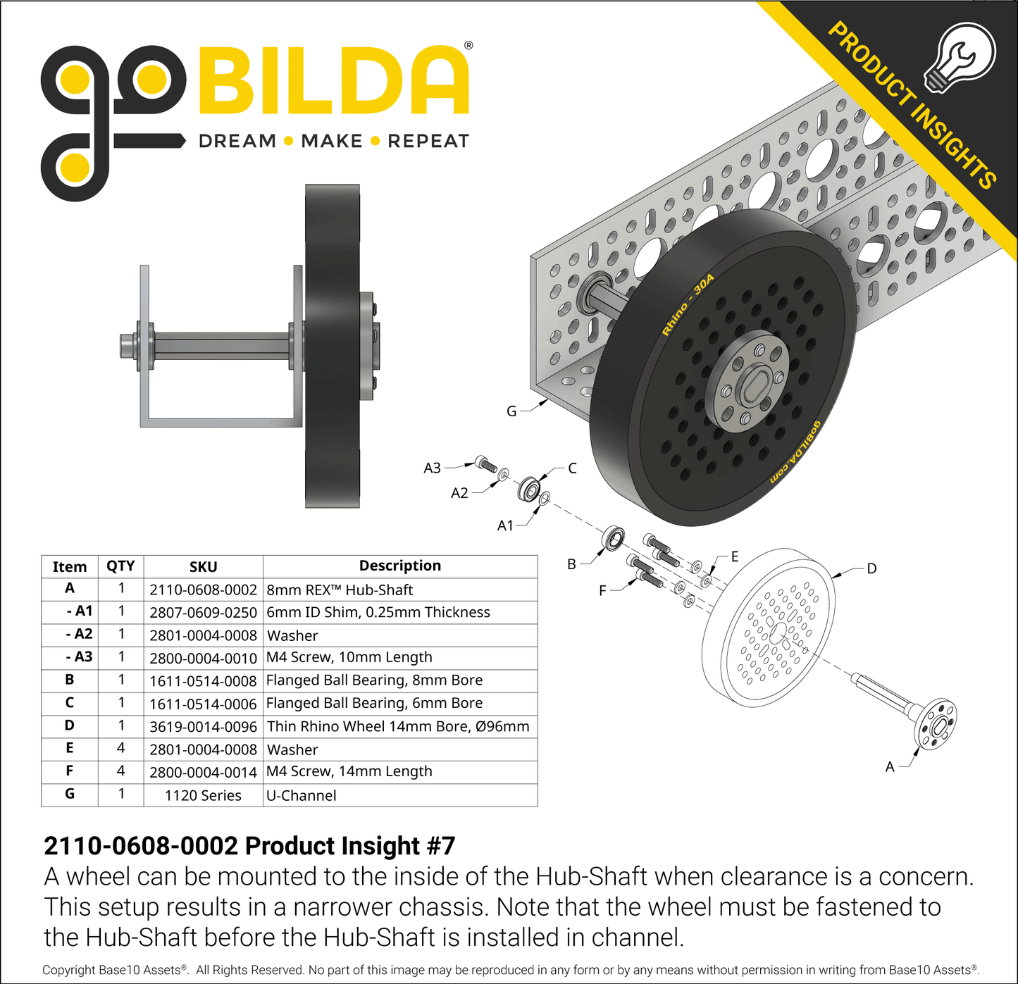 Shouldered 8mm REX™ Hub-Shaft (20mm Hub Offset)