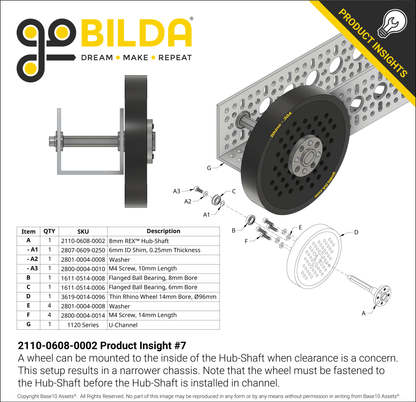 Shouldered 8mm REX™ Hub-Shaft (20mm Hub Offset)