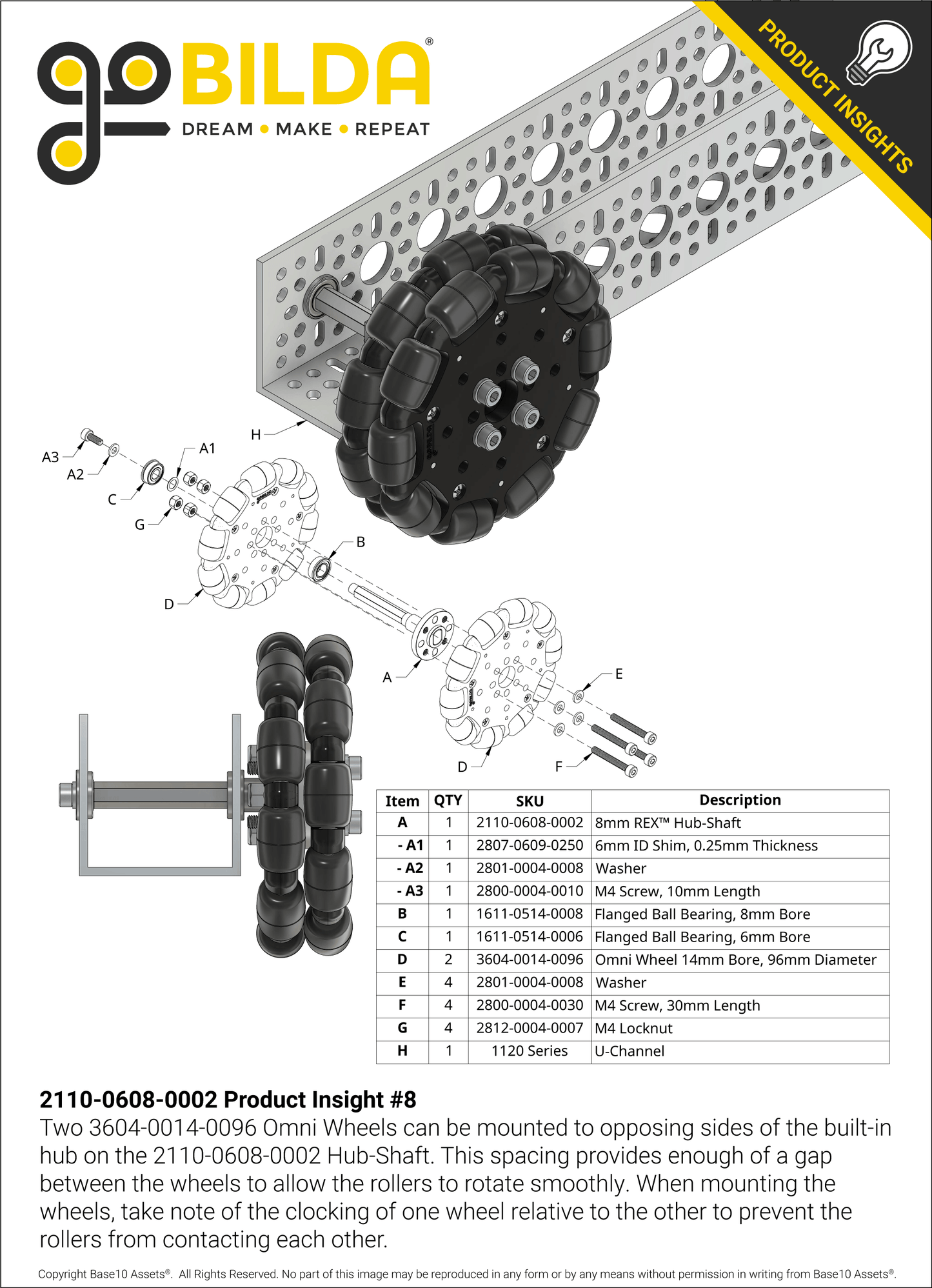 Shouldered 8mm REX™ Hub-Shaft (20mm Hub Offset)