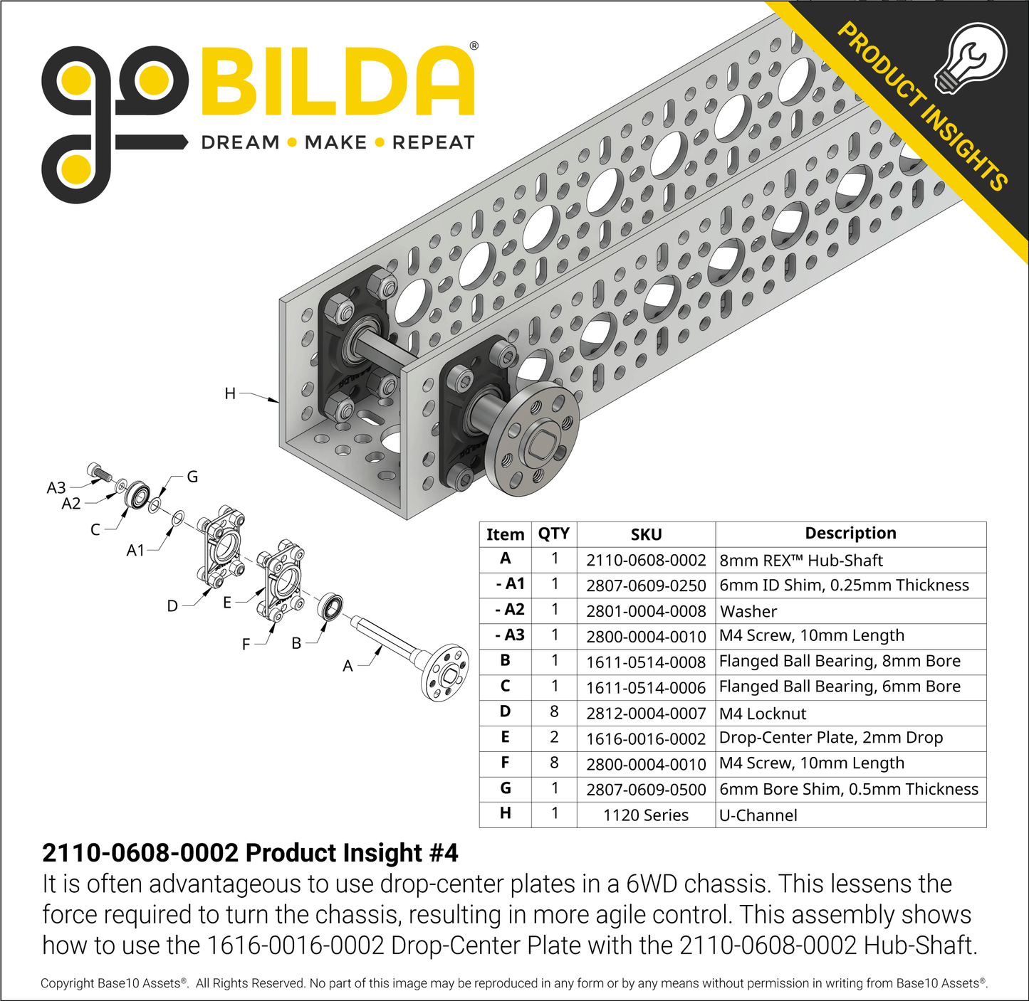 Shouldered 8mm REX™ Hub-Shaft (20mm Hub Offset)