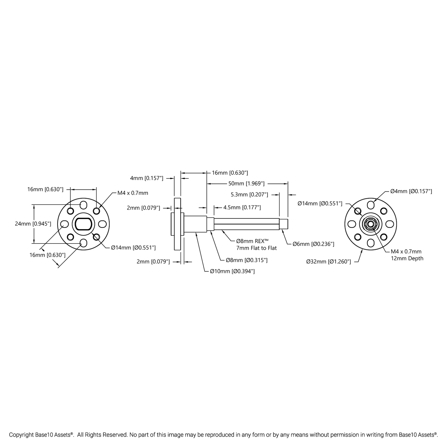 Shouldered 8mm REX™ Hub-Shaft (20mm Hub Offset)