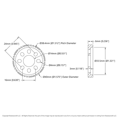 2302 Series Aluminum, MOD 0.8, Hub Mount Gear (14mm Bore, 48 Tooth)