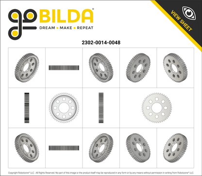 2302 Series Aluminum, MOD 0.8, Hub Mount Gear (14mm Bore, 48 Tooth)