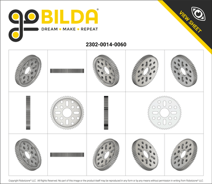 2302 Series Aluminum, MOD 0.8, Hub Mount Gear (14mm Bore, 60 Tooth)