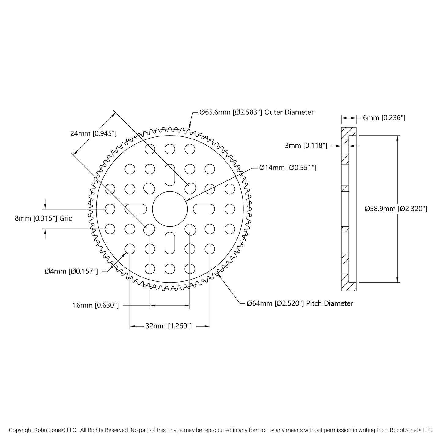 2302 Series Aluminum, MOD 0.8, Hub Mount Gear (14mm Bore, 80 Tooth)