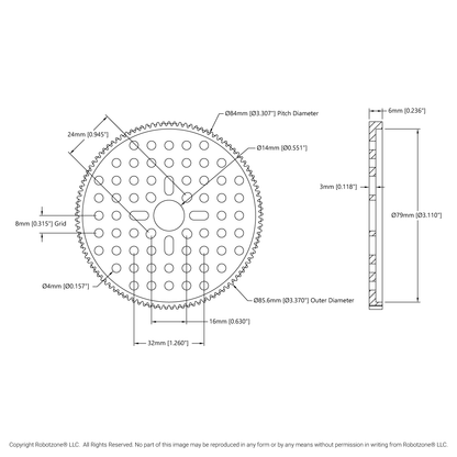 2302 Series Aluminum, MOD 0.8, Hub Mount Gear (14mm Bore, 105 Tooth)