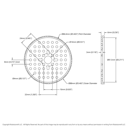 2302 Series Aluminum, MOD 0.8, Hub Mount Gear (14mm Bore, 108 Tooth)