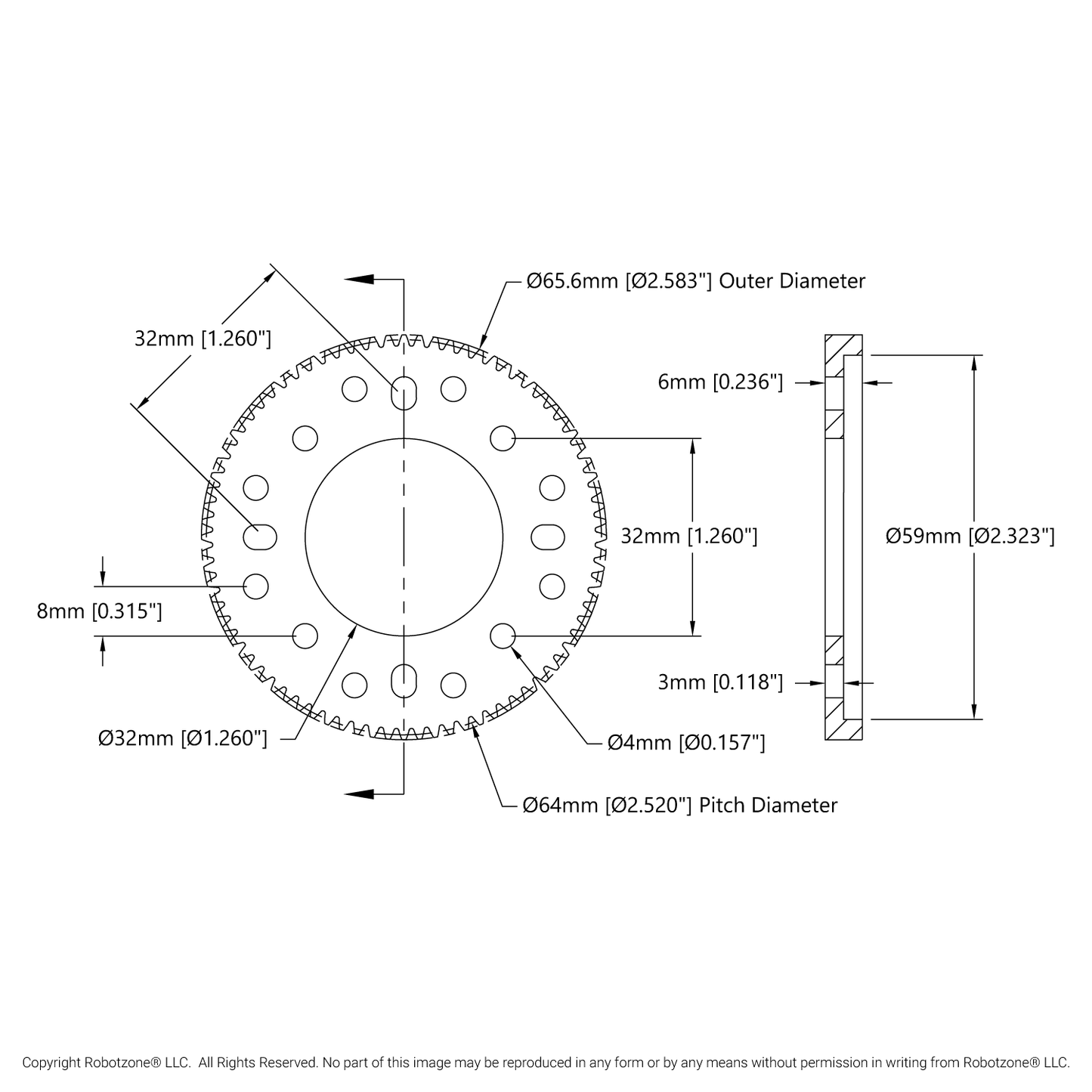 2302 Series Aluminum, MOD 0.8, Hub Mount Gear (32mm Bore, 80 Tooth)