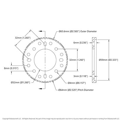 2302 Series Aluminum, MOD 0.8, Hub Mount Gear (32mm Bore, 80 Tooth)