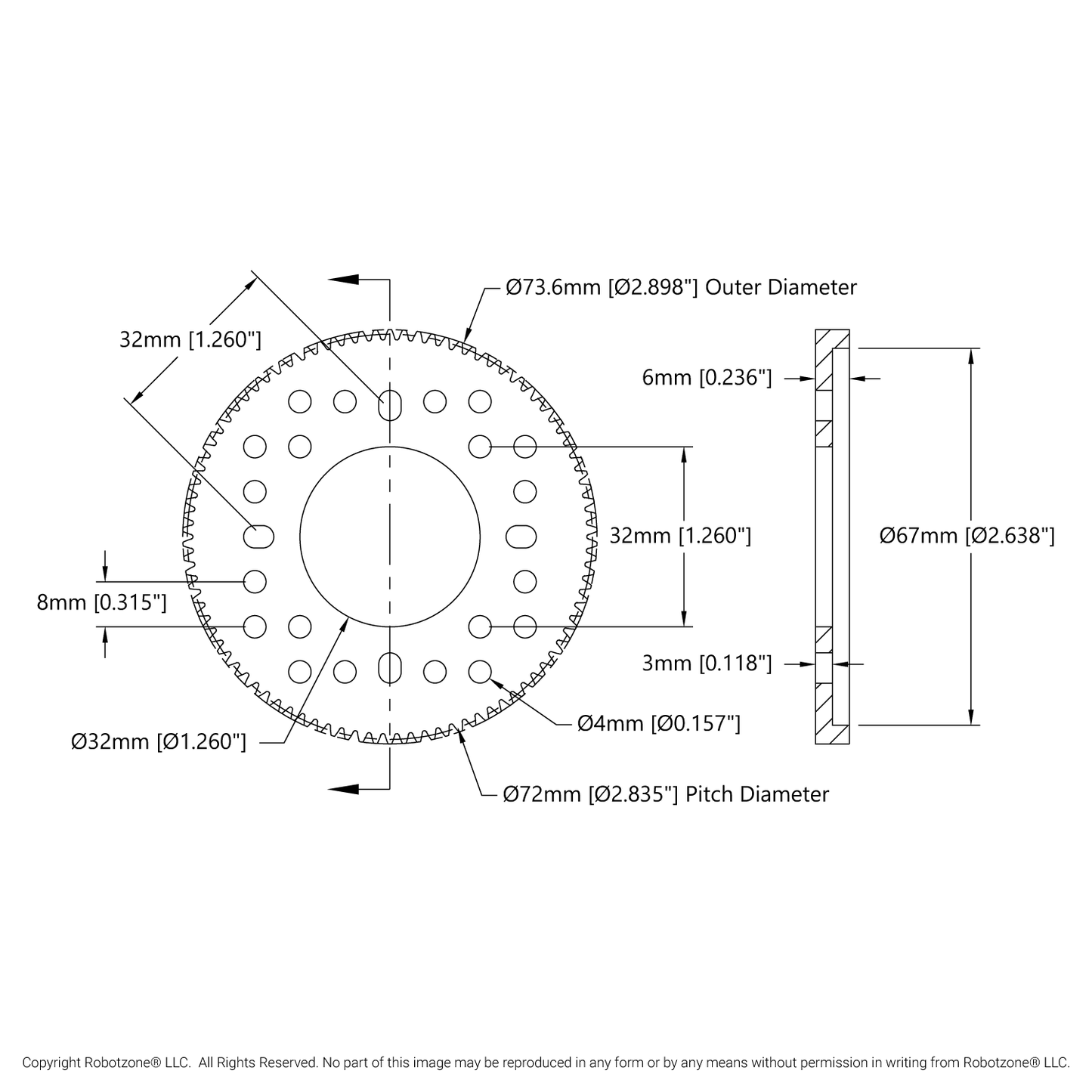 2302 Series Aluminum, MOD 0.8, Hub Mount Gear (32mm Bore, 90 Tooth)