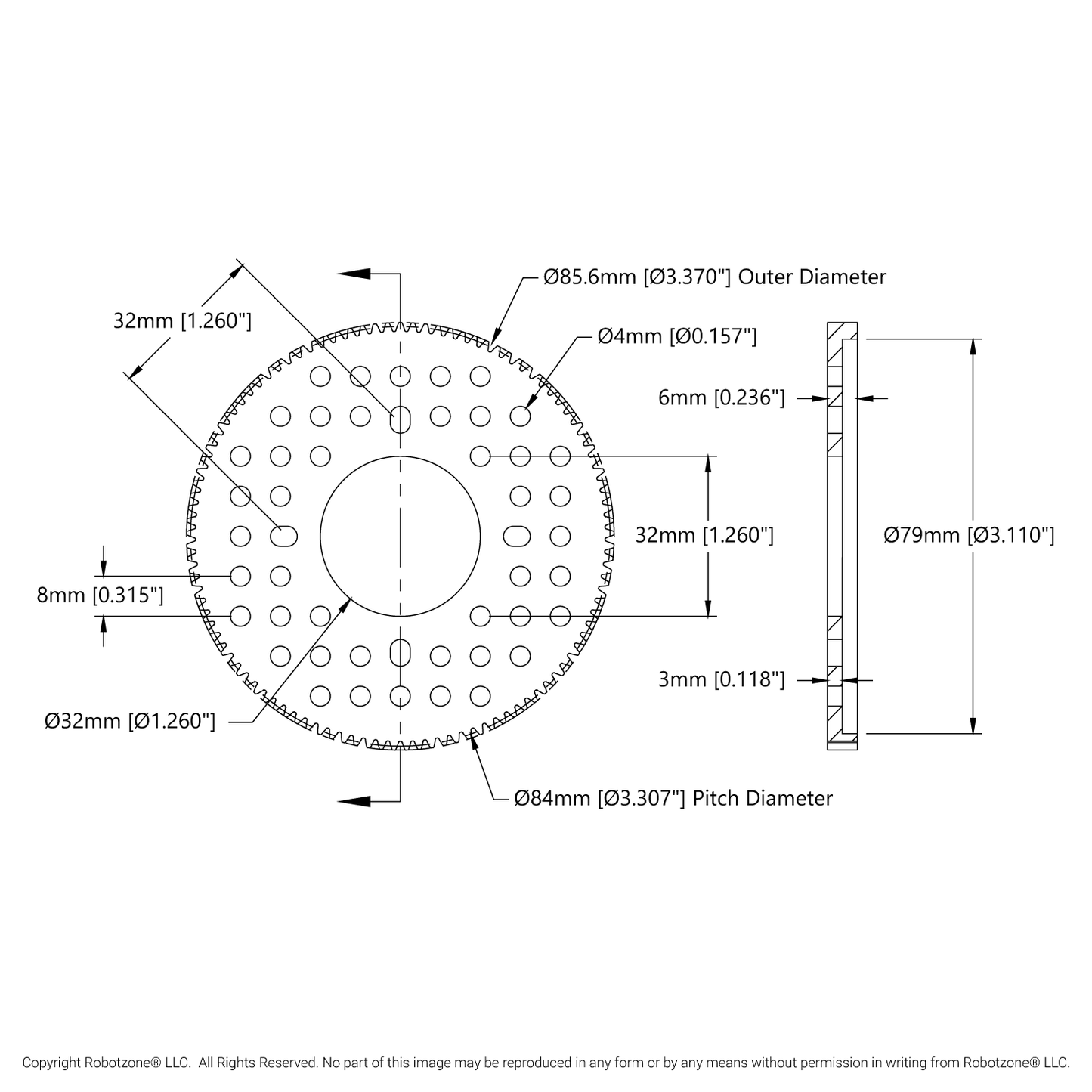 2302 Series Aluminum, MOD 0.8, Hub Mount Gear (32mm Bore, 105 Tooth)