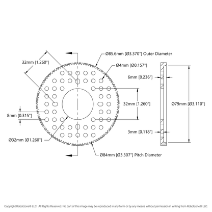 2302 Series Aluminum, MOD 0.8, Hub Mount Gear (32mm Bore, 105 Tooth)