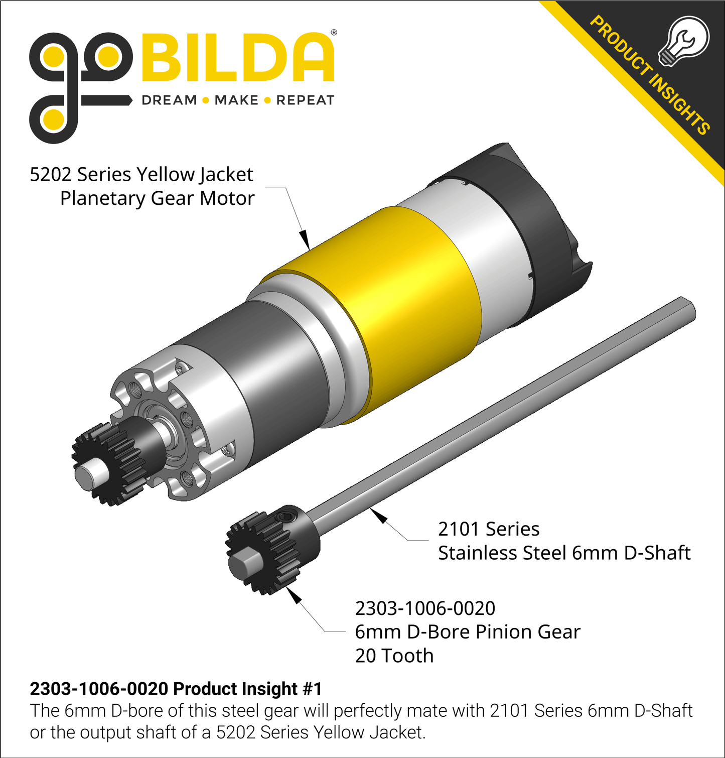 2303 Series Steel, MOD 0.8 Pinion Gear (6mm D-Bore, 20 Tooth)