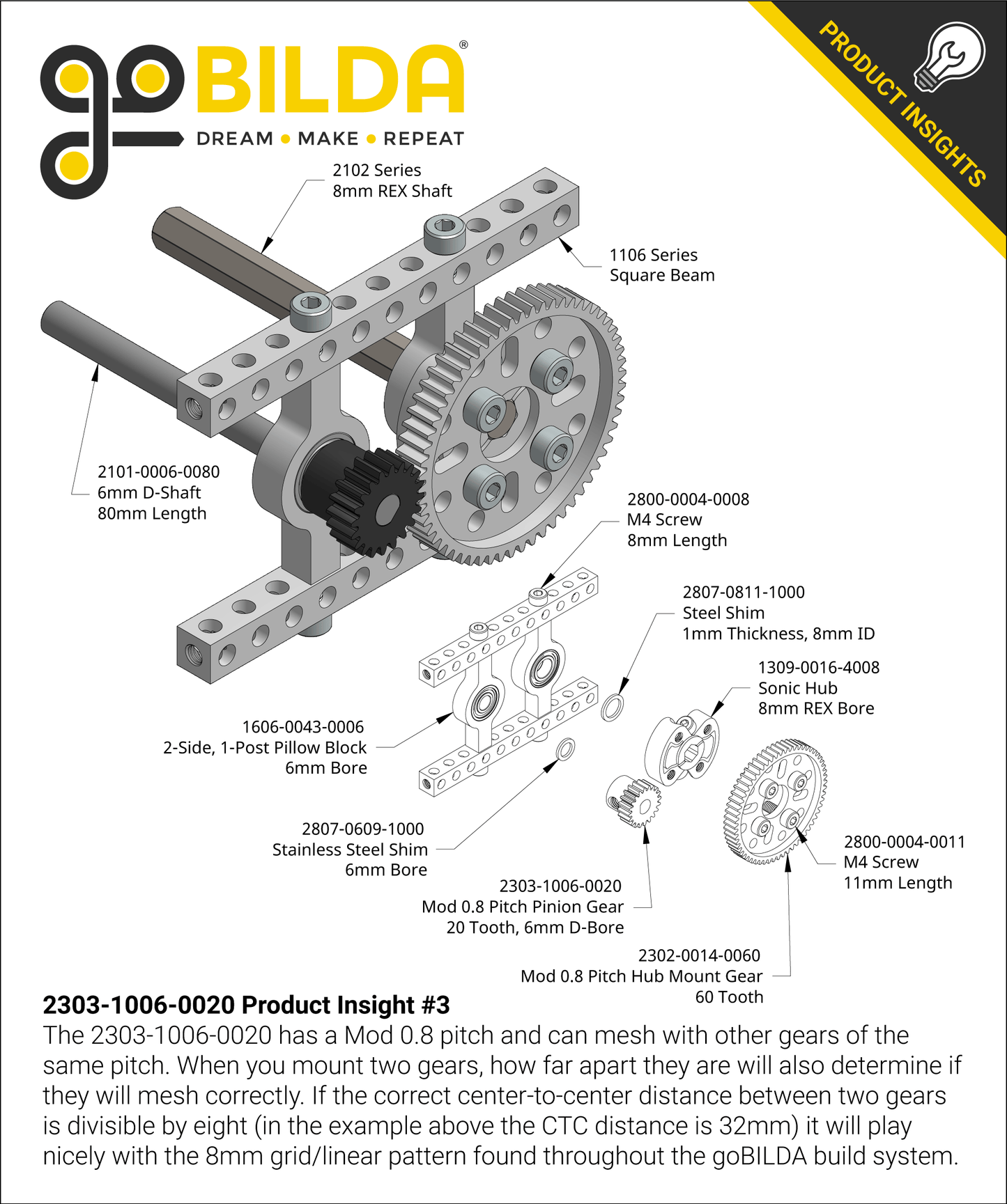 2303 Series Steel, MOD 0.8 Pinion Gear (6mm D-Bore, 20 Tooth)