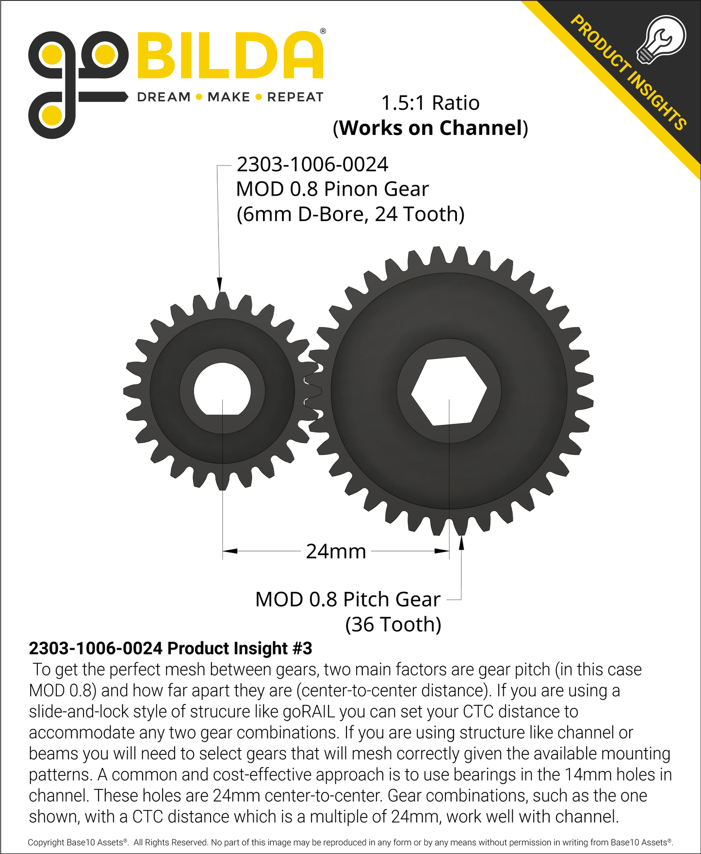 2303 Series Steel, MOD 0.8 Pinion Gear (6mm D-Bore, 24 Tooth)