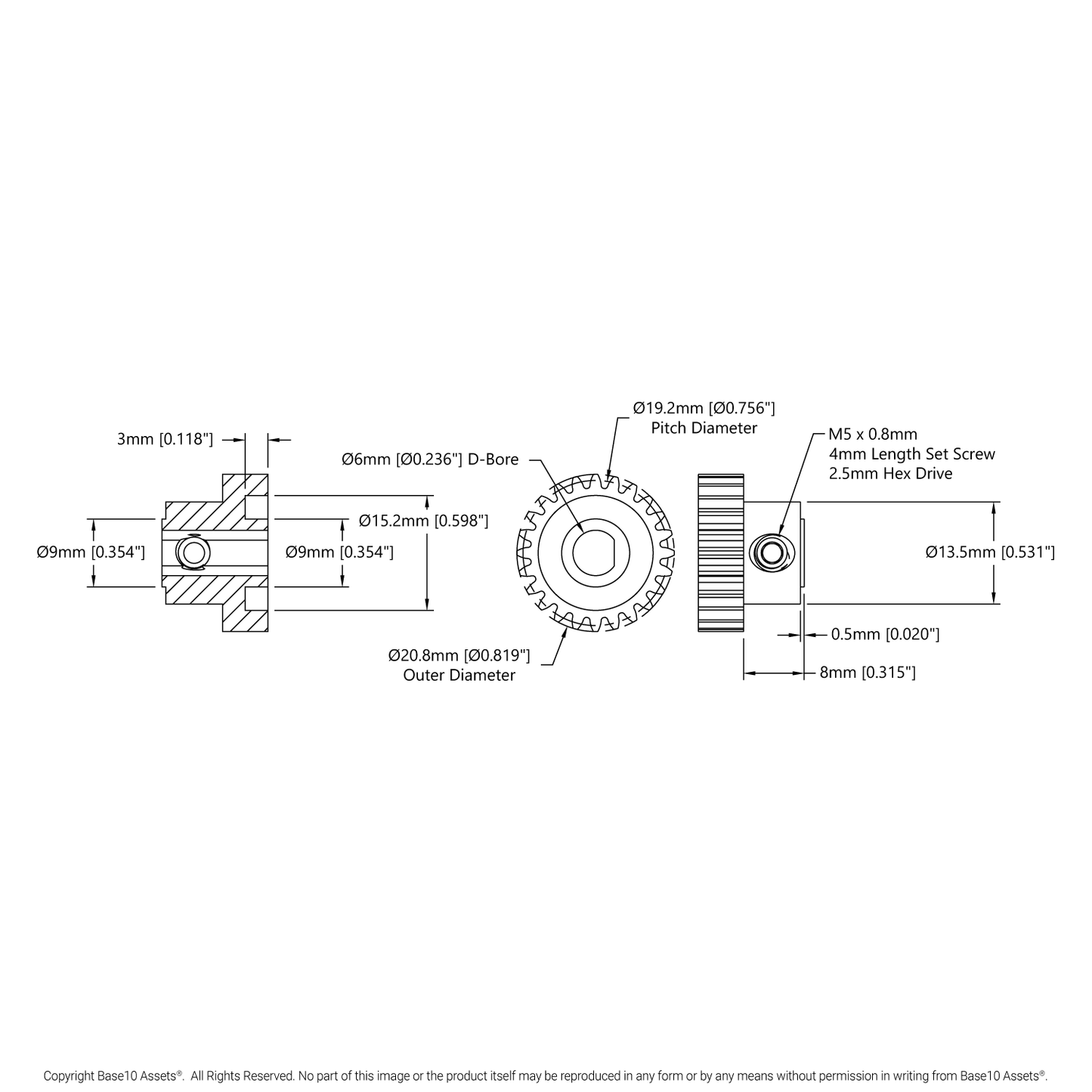 2303 Series Steel, MOD 0.8 Pinion Gear (6mm D-Bore, 24 Tooth)