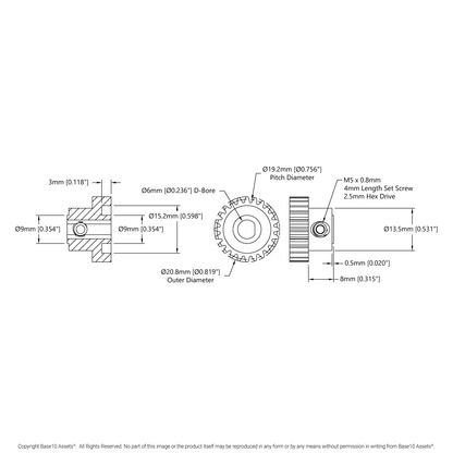 2303 Series Steel, MOD 0.8 Pinion Gear (6mm D-Bore, 24 Tooth)