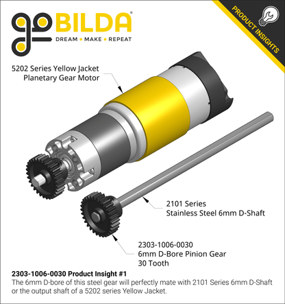 2303 Series Steel, MOD 0.8 Pinion Gear (6mm D-Bore, 30 Tooth)