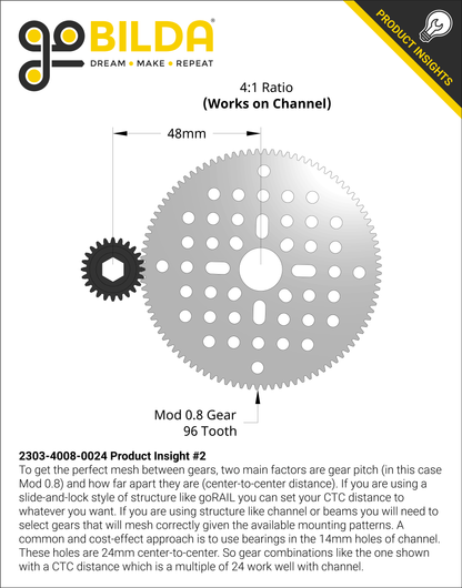 2303 Series Steel, MOD 0.8 Pinion Gear (8mm REX™ Bore, 24 Tooth)