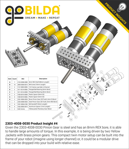 2303 Series Steel, MOD 0.8 Pinion Gear (8mm REX™ Bore, 30 Tooth)