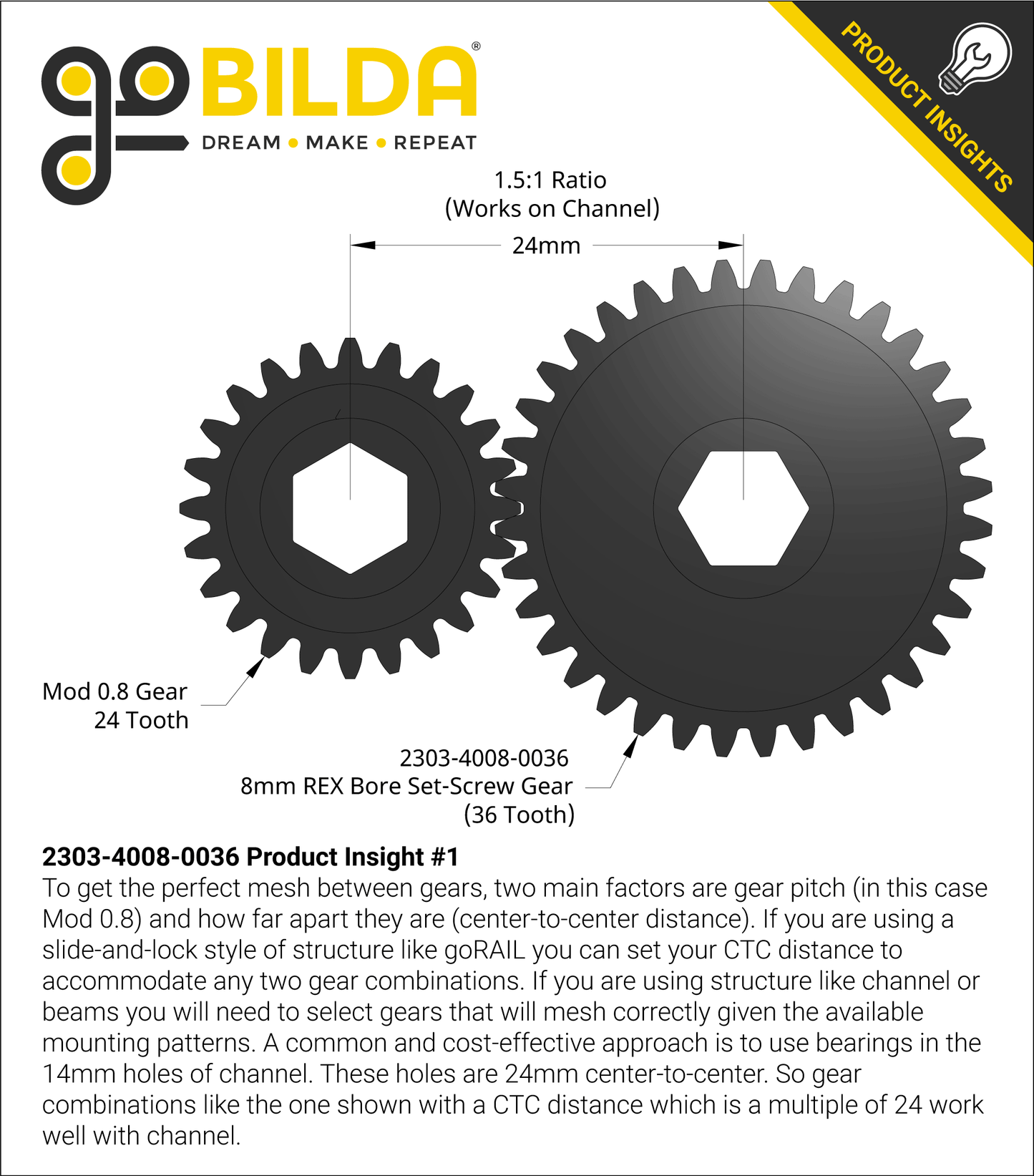 2303 Series Steel, MOD 0.8 Pinion Gear (8mm REX™ Bore, 36 Tooth)