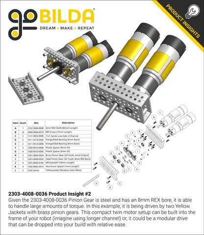 2303 Series Steel, MOD 0.8 Pinion Gear (8mm REX™ Bore, 36 Tooth)