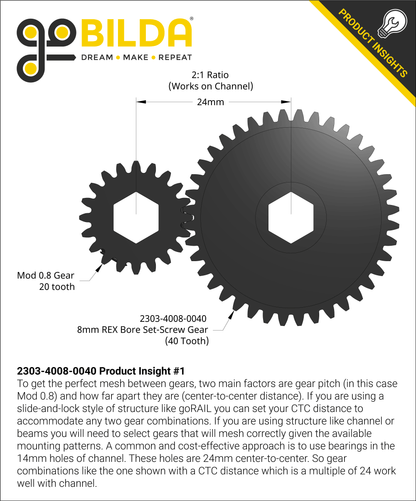 2303 Series Steel, MOD 0.8 Pinion Gear (8mm REX™ Bore, 40 Tooth)