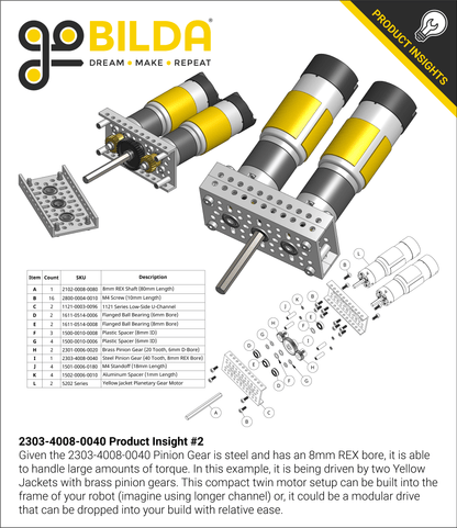 2303 Series Steel, MOD 0.8 Pinion Gear (8mm REX™ Bore, 40 Tooth)