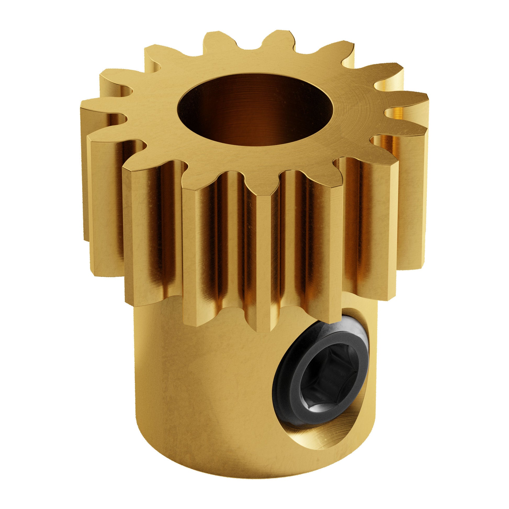 2304-0006-0015 - 2304 Series Brass, MOD 0.8, Round Bore, Set Screw Pinion Gear (6mm Bore, 15 Tooth)