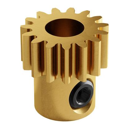 2304-0006-0015 - 2304 Series Brass, MOD 0.8, Round Bore, Set Screw Pinion Gear (6mm Bore, 15 Tooth)